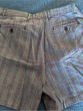Men's Green Flat-Front Shorts with Pink Stripe Detail